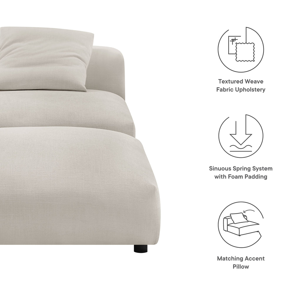 Solace Modular Upholstered Fabric Armless Chair and Ottoman Set - Salt