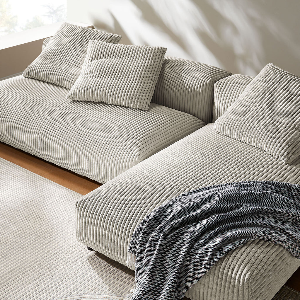 Solace 2-Piece Modular Corduroy Upholstered Sectional Sofa With Chaise - Almond