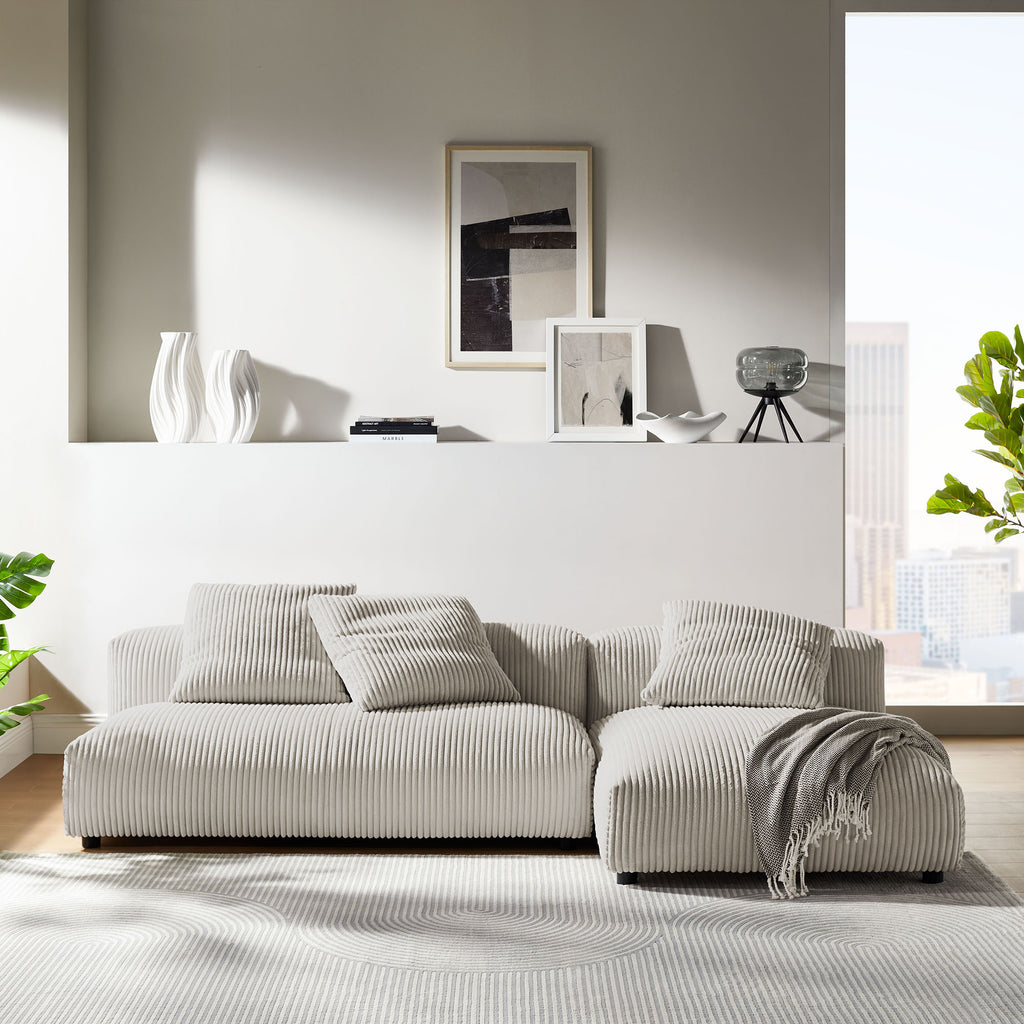 Solace 2-Piece Modular Corduroy Upholstered Sectional Sofa With Chaise - Almond