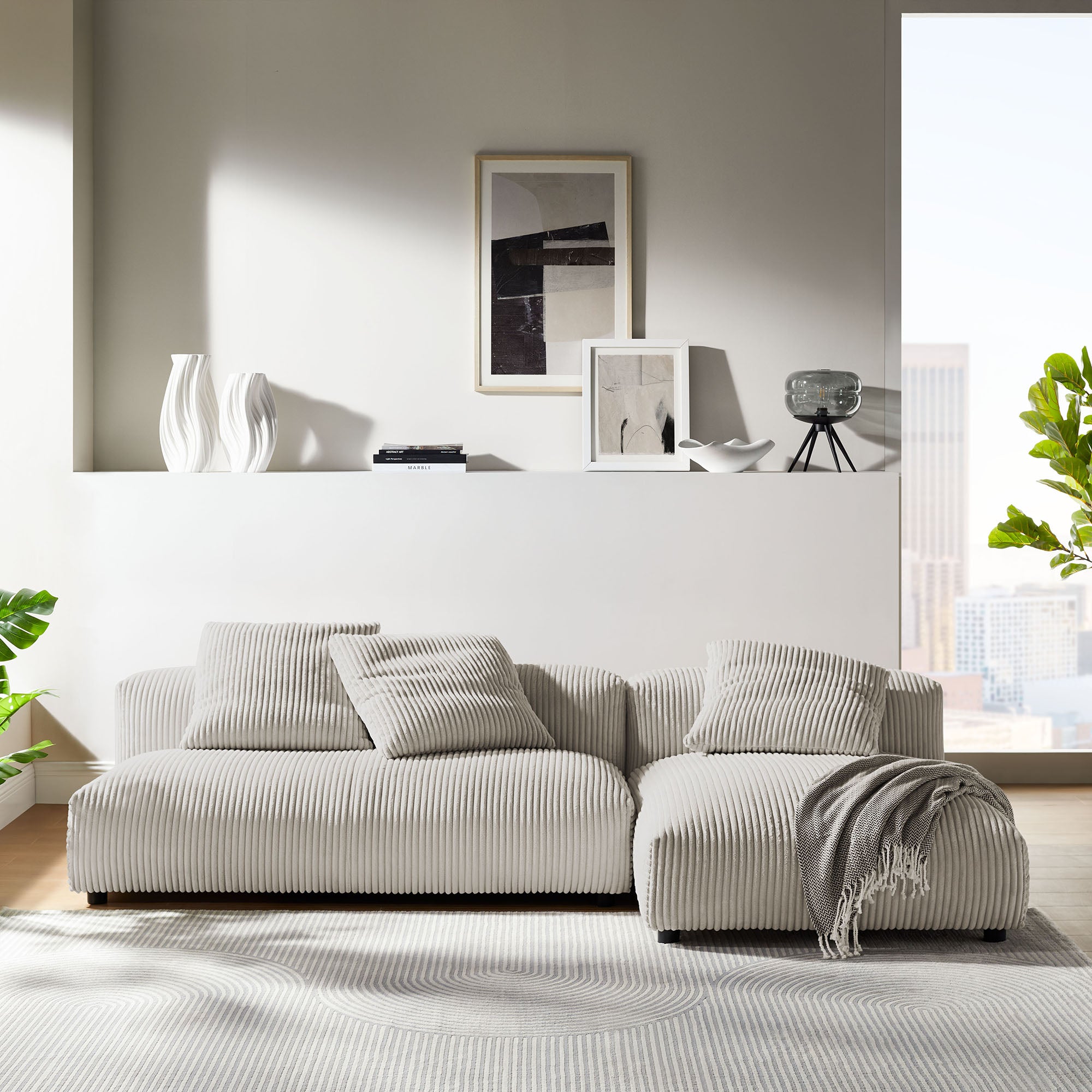 Solace 2-Piece Modular Corduroy Upholstered Sectional Sofa With Chaise - Almond