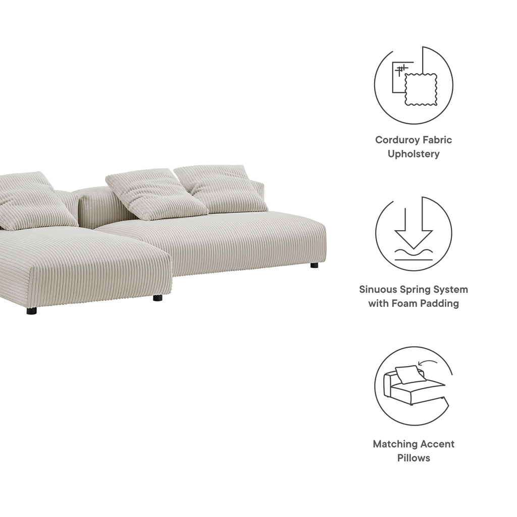 Solace 2-Piece Modular Corduroy Upholstered Sectional Sofa With Chaise - Almond