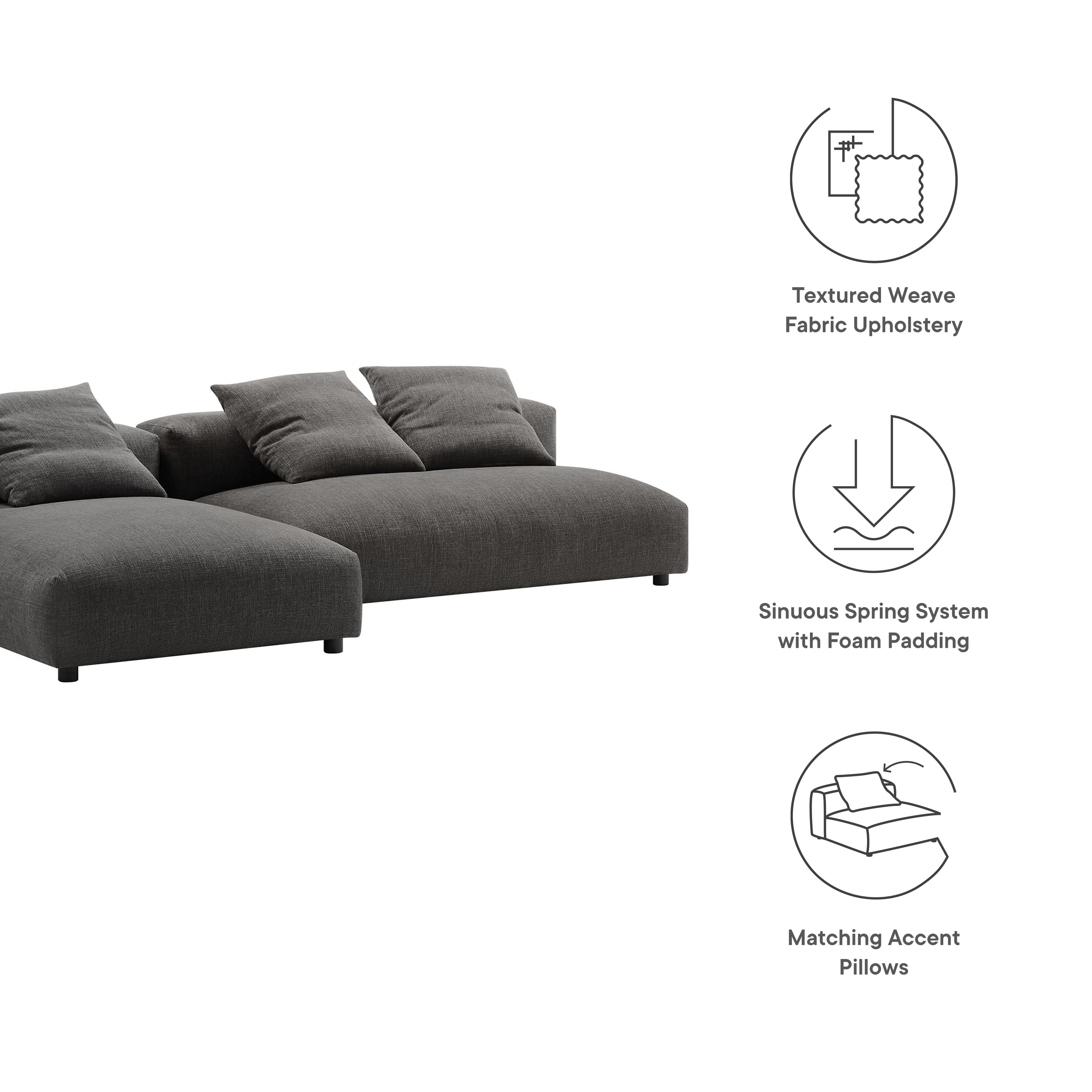 Solace 2-Piece Modular Upholstered Fabric Sectional Sofa With Chaise - Charcoal