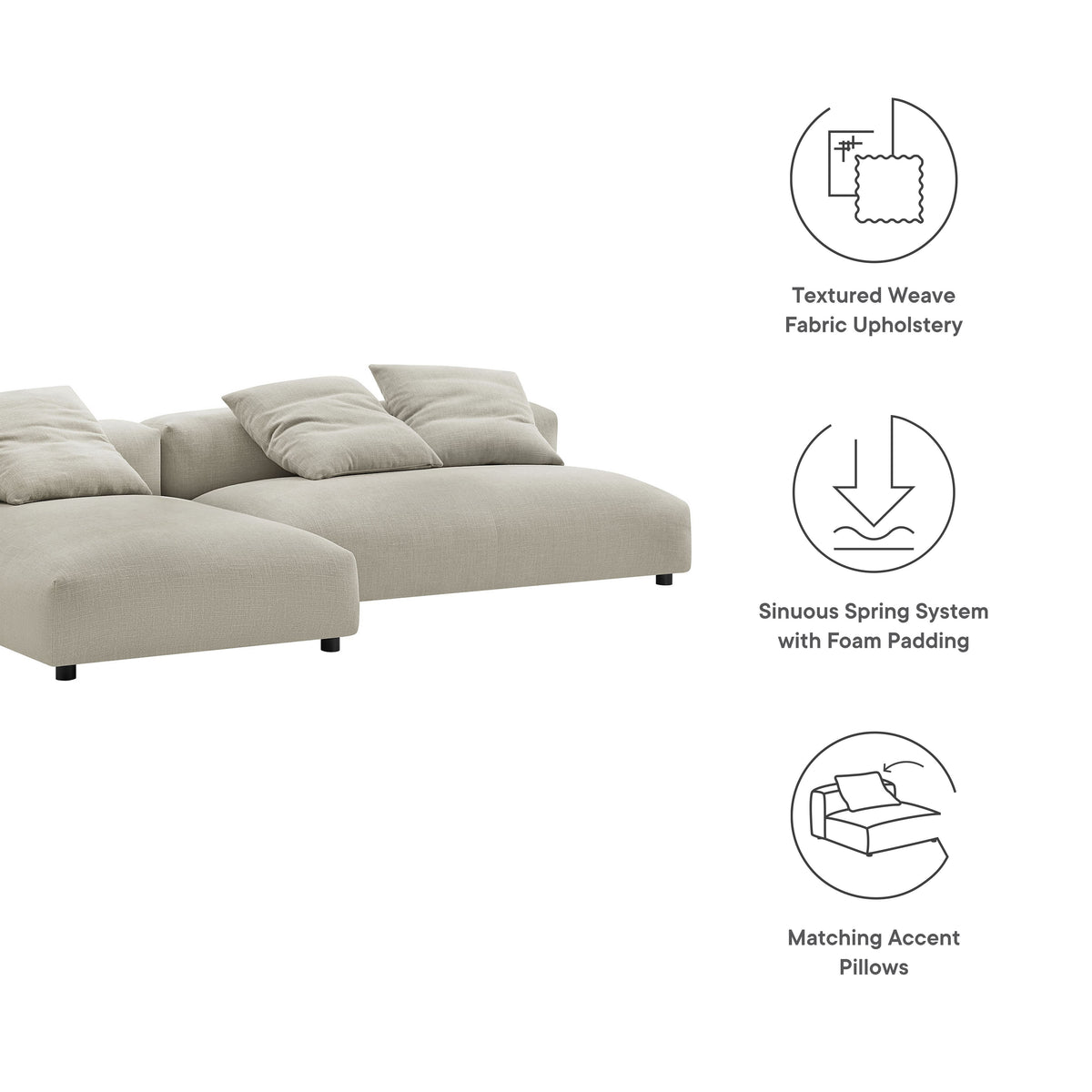 Solace 2-Piece Modular Upholstered Fabric Sectional Sofa With Chaise - Linen