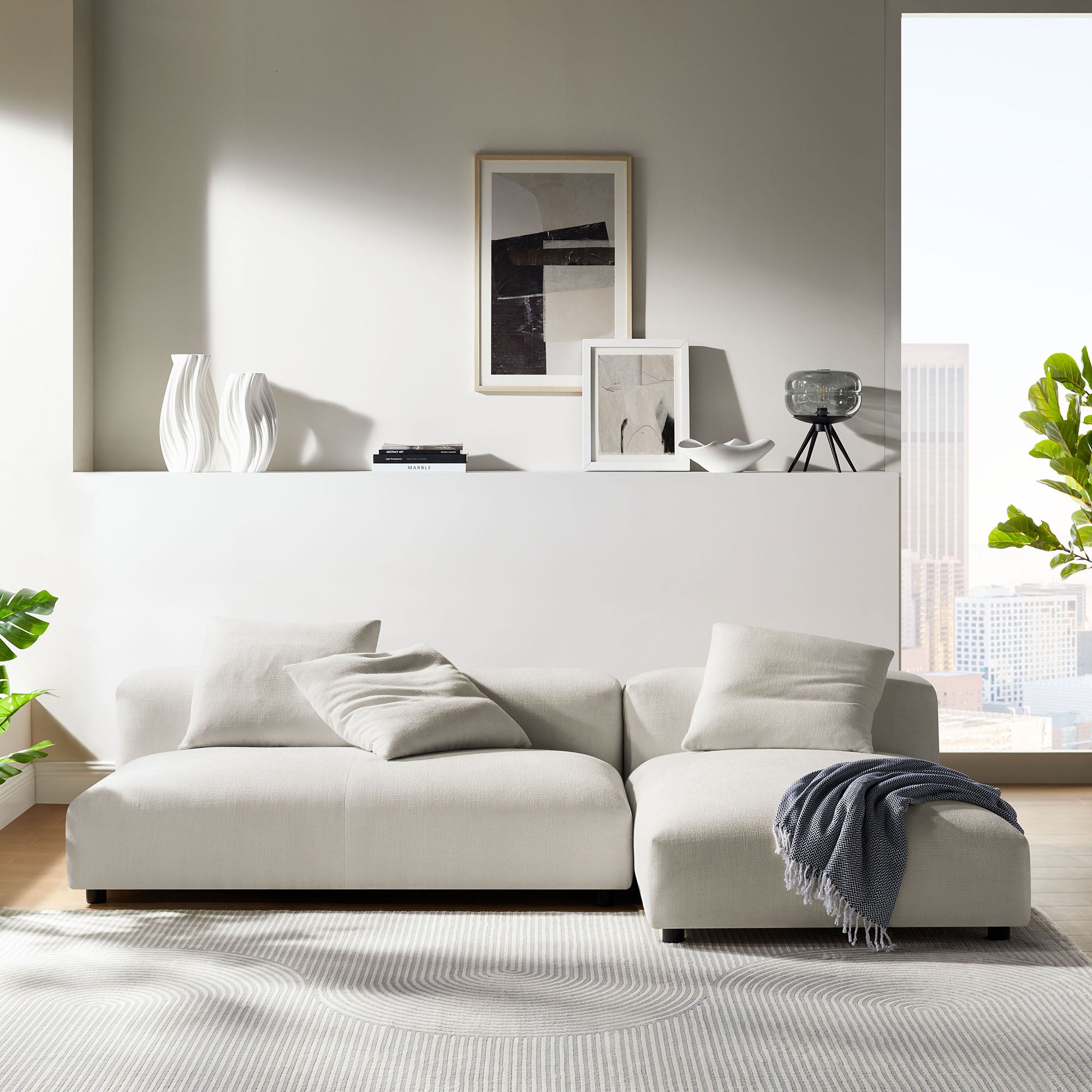 Solace 2-Piece Modular Upholstered Fabric Sectional Sofa With Chaise - Salt