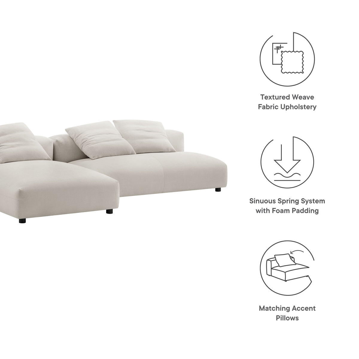 Solace 2-Piece Modular Upholstered Fabric Sectional Sofa With Chaise - Salt
