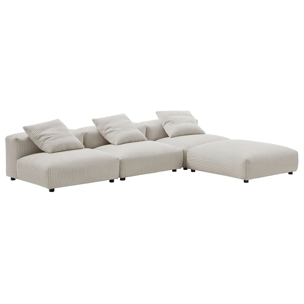 Solace 4-Piece Modular Corduroy Upholstered Sectional Sofa - Almond