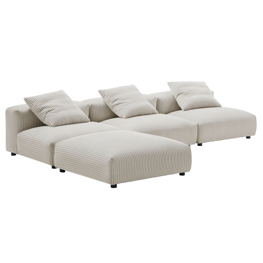 Solace 4-Piece Modular Corduroy Upholstered Sectional Sofa - Almond