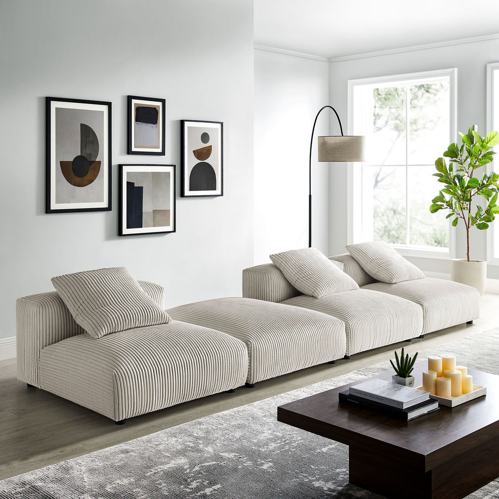 Solace 4-Piece Modular Corduroy Upholstered Sectional Sofa - Almond