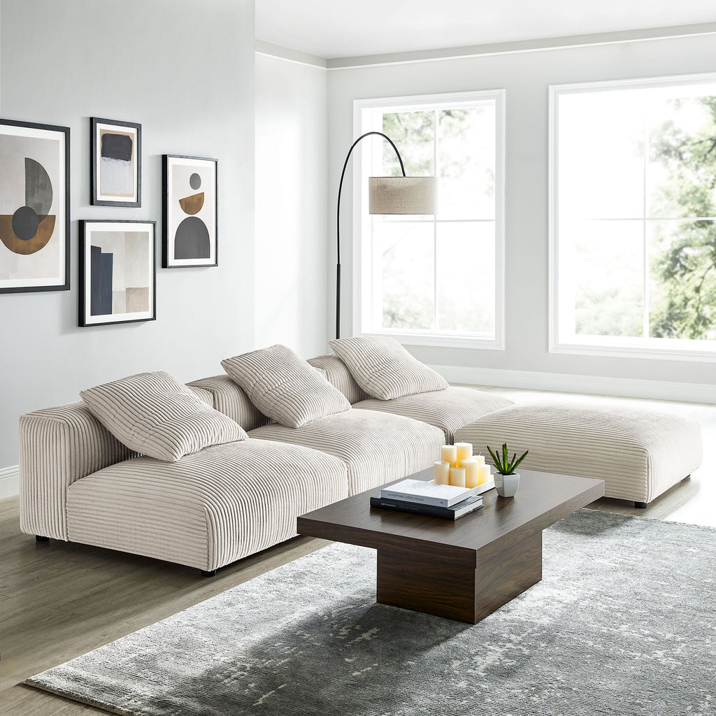 Solace 4-Piece Modular Corduroy Upholstered Sectional Sofa - Almond