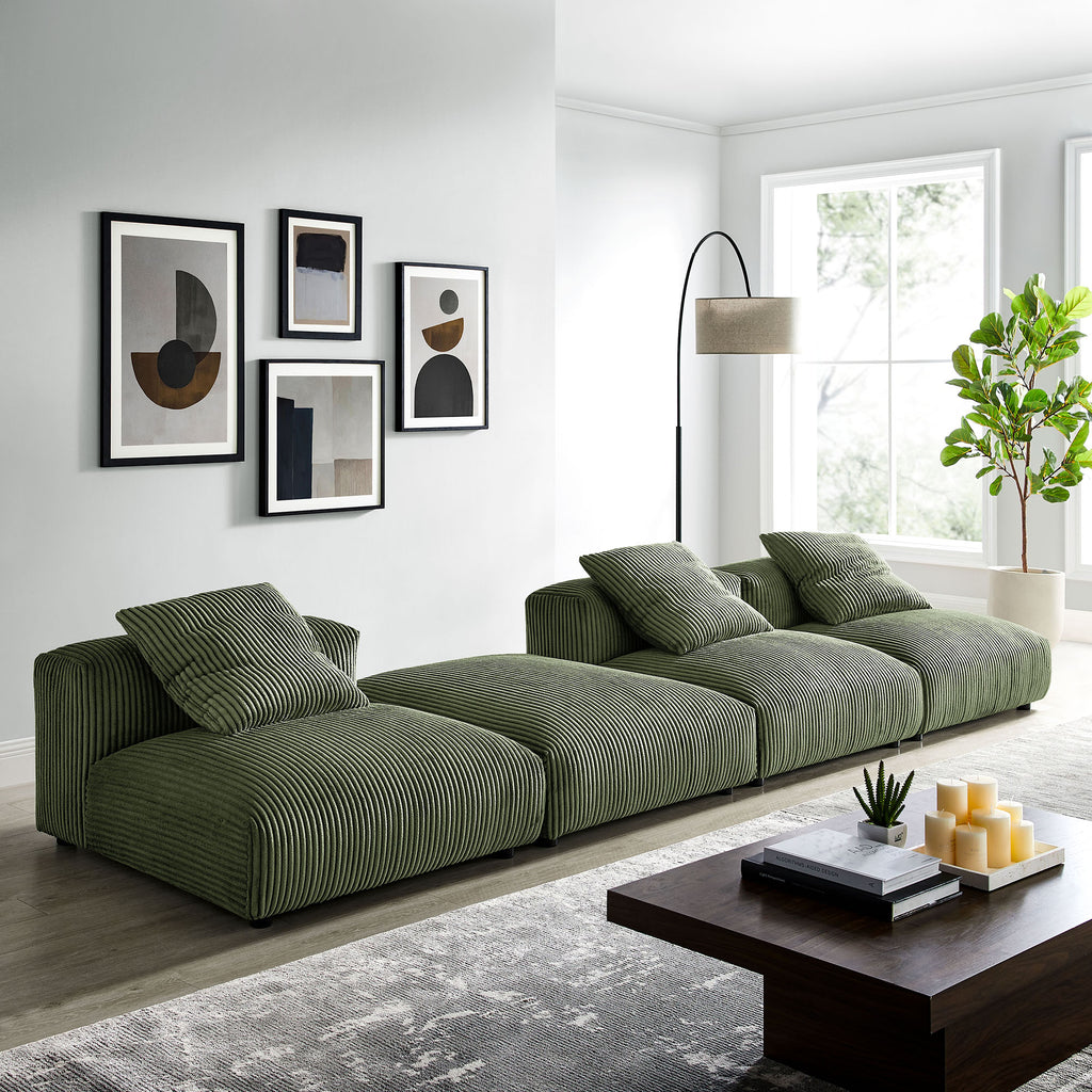 Solace 4-Piece Modular Corduroy Upholstered Sectional Sofa - Fern