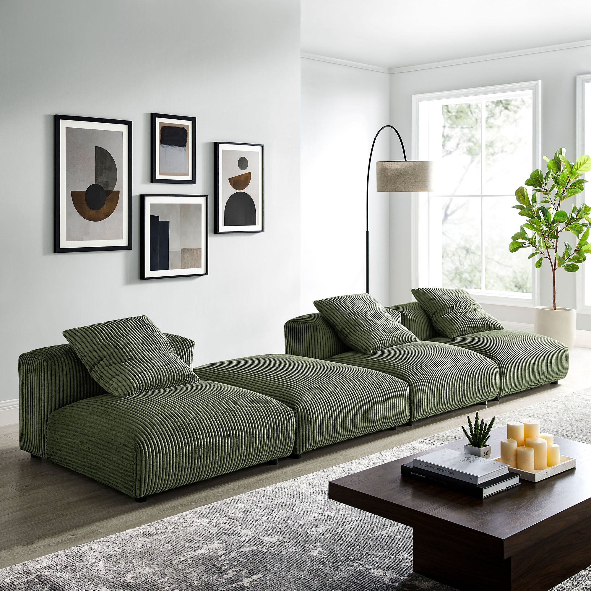 Solace 4-Piece Modular Corduroy Upholstered Sectional Sofa - Fern