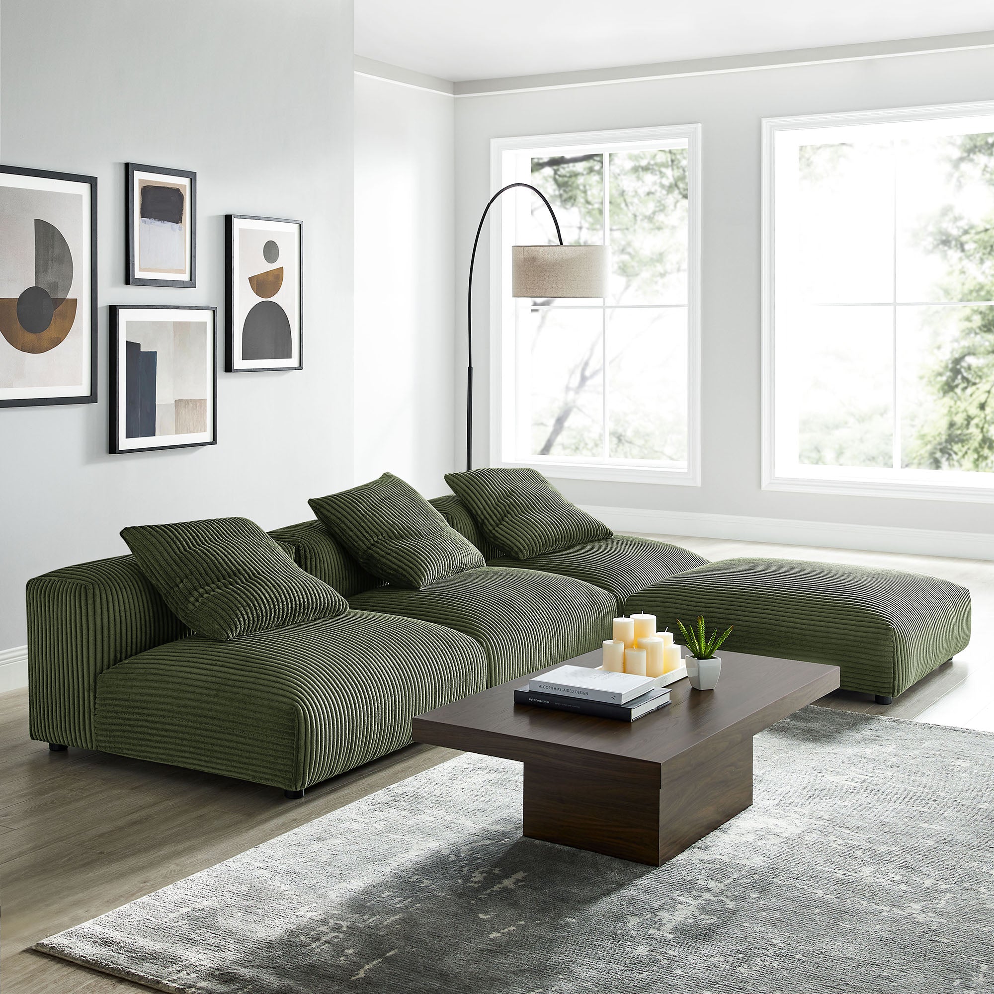 Solace 4-Piece Modular Corduroy Upholstered Sectional Sofa - Fern