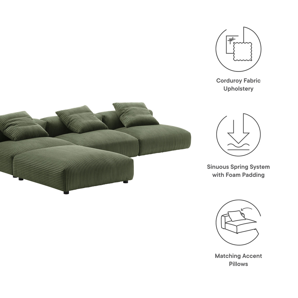 Solace 4-Piece Modular Corduroy Upholstered Sectional Sofa - Fern