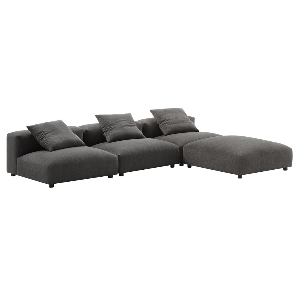 Solace 4-Piece Modular Upholstered Fabric Sectional Sofa - Charcoal