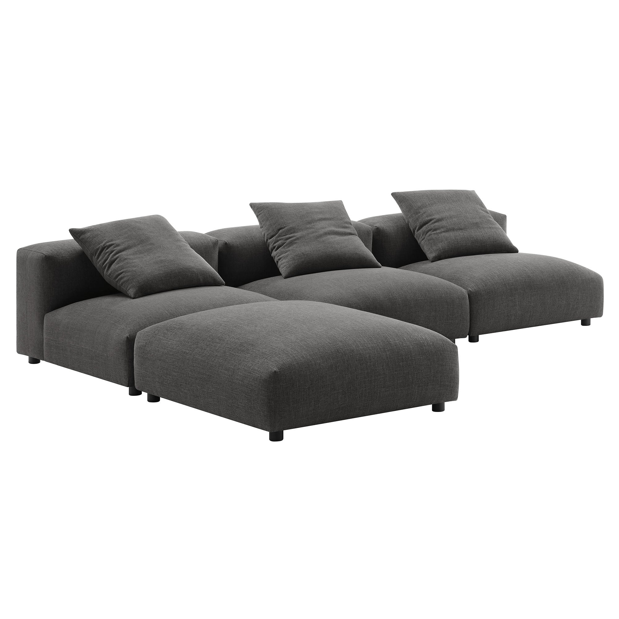 Solace 4-Piece Modular Upholstered Fabric Sectional Sofa - Charcoal