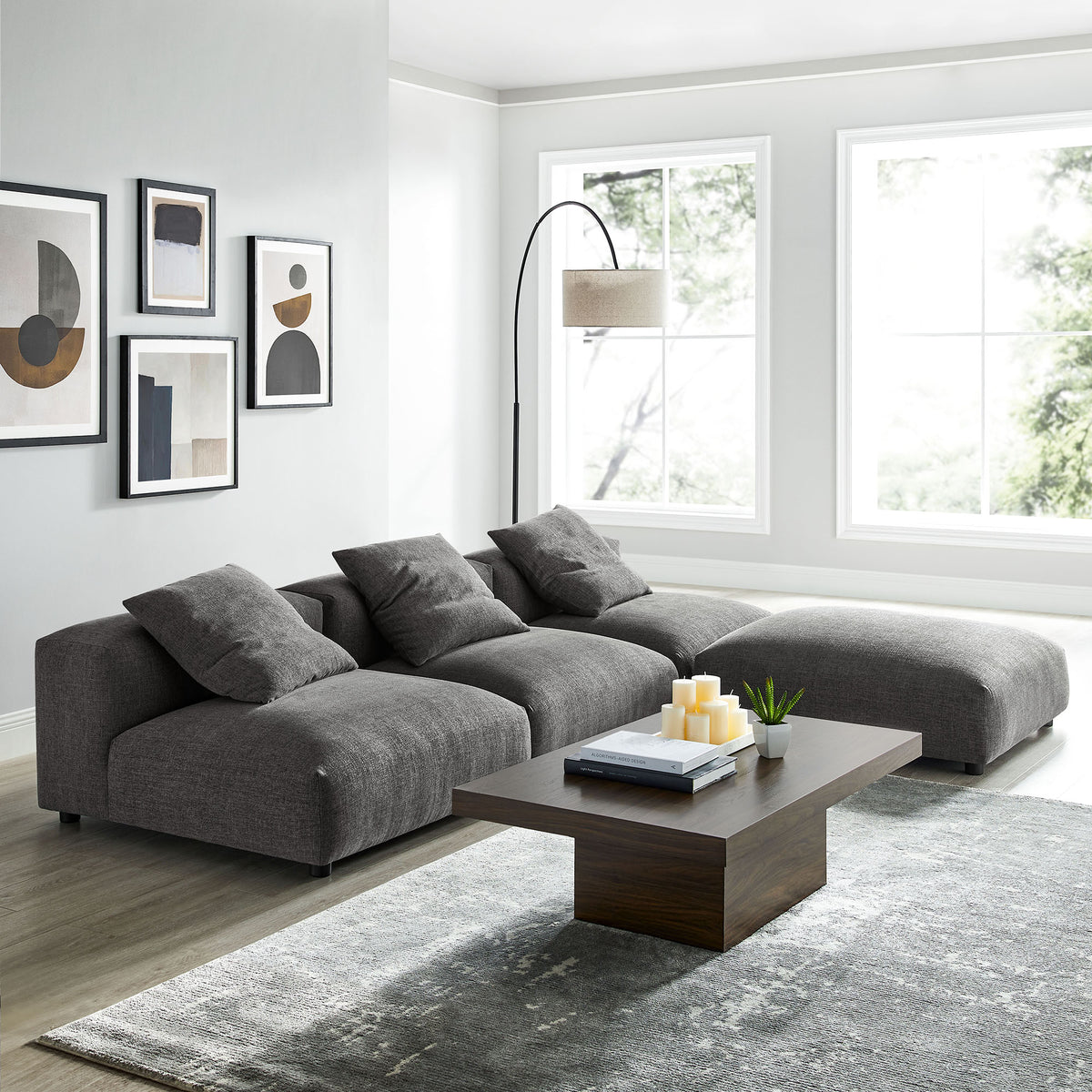 Solace 4-Piece Modular Upholstered Fabric Sectional Sofa - Charcoal