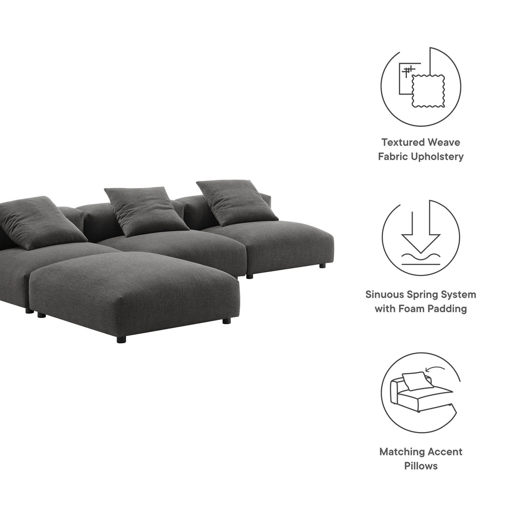 Solace 4-Piece Modular Upholstered Fabric Sectional Sofa - Charcoal