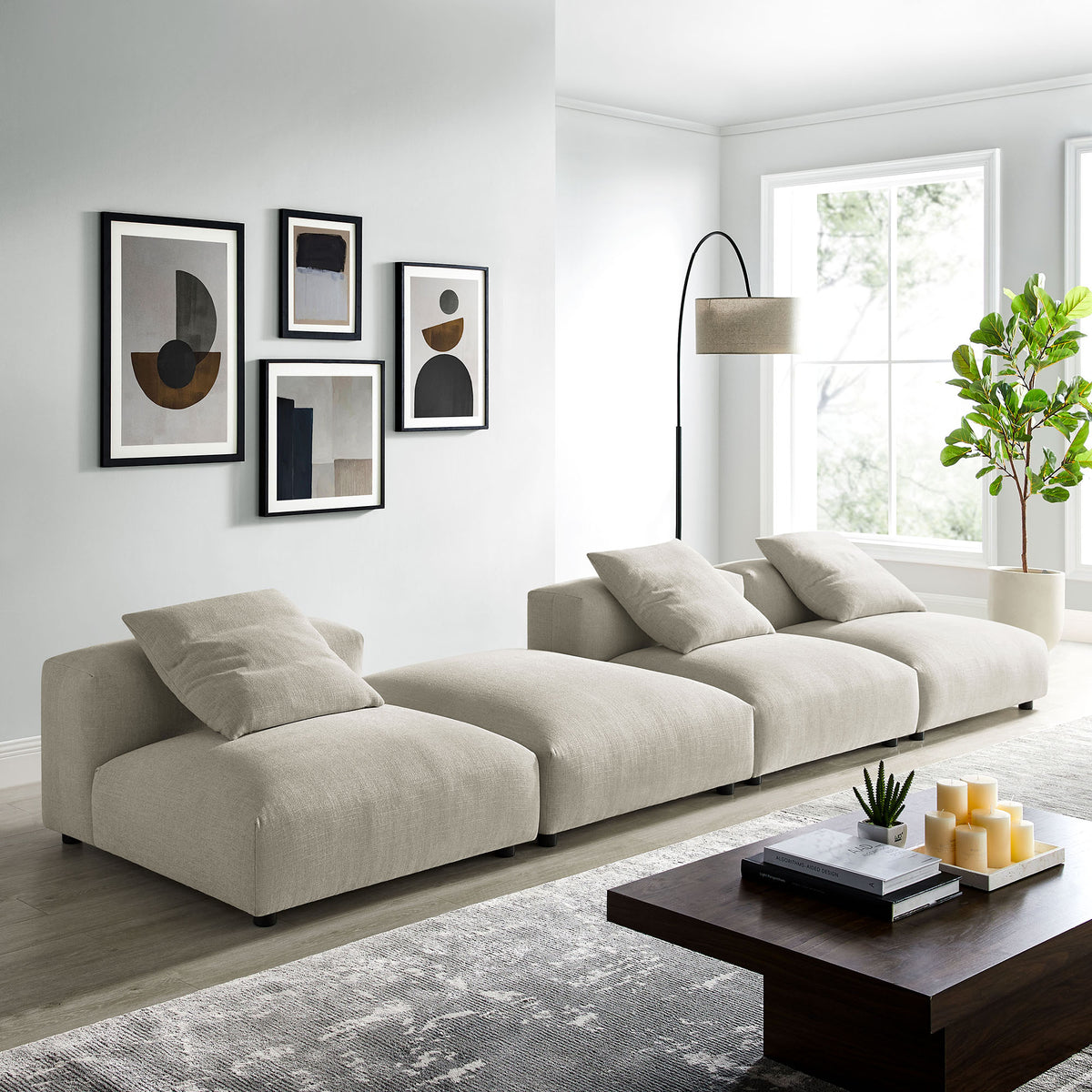Solace 4-Piece Modular Upholstered Fabric Sectional Sofa - Linen
