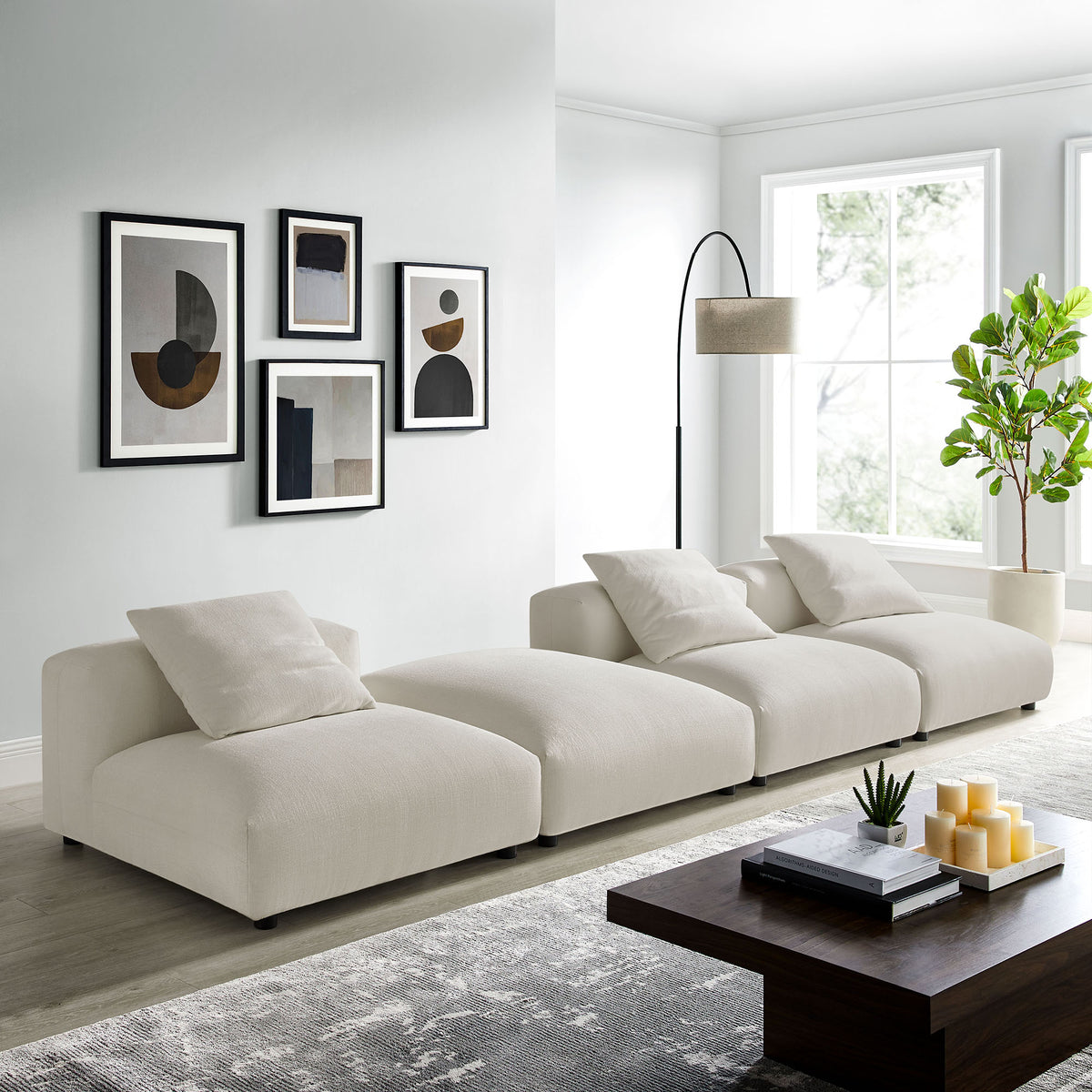 Solace 4-Piece Modular Upholstered Fabric Sectional Sofa - Salt
