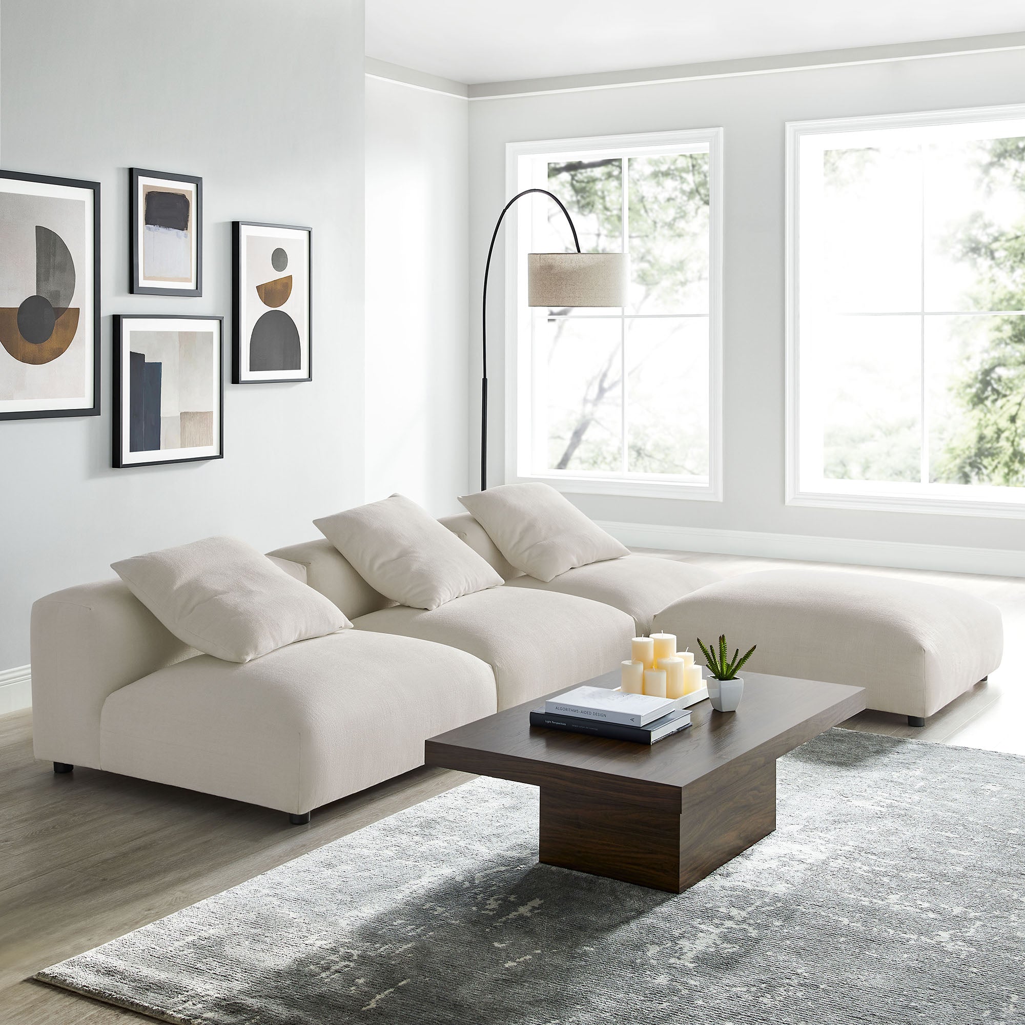 Solace 4-Piece Modular Upholstered Fabric Sectional Sofa - Salt
