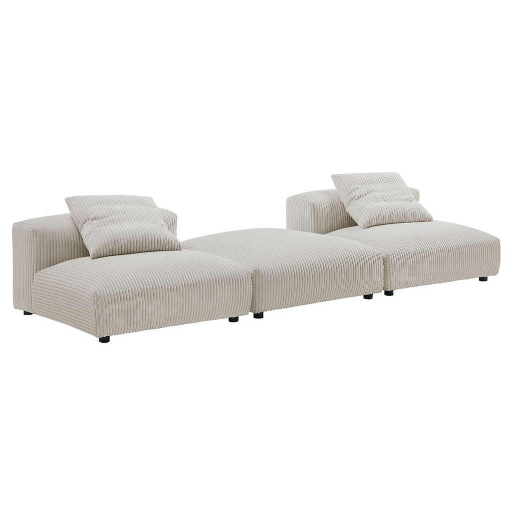 Solace 3-Piece Modular Corduroy Upholstered Sectional Sofa - Almond