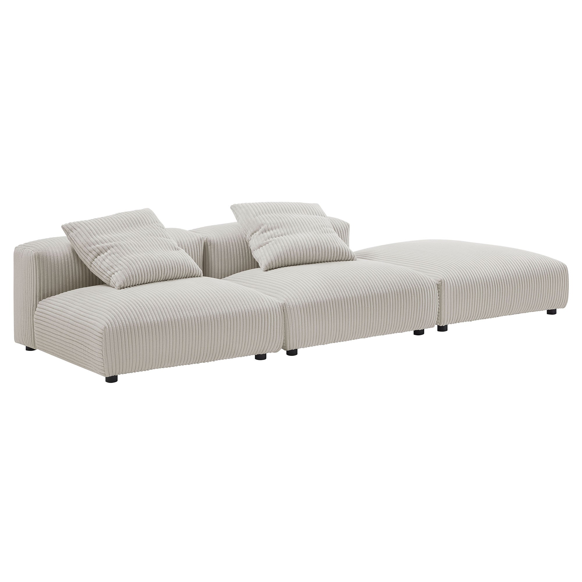 Solace 3-Piece Modular Corduroy Upholstered Sectional Sofa - Almond