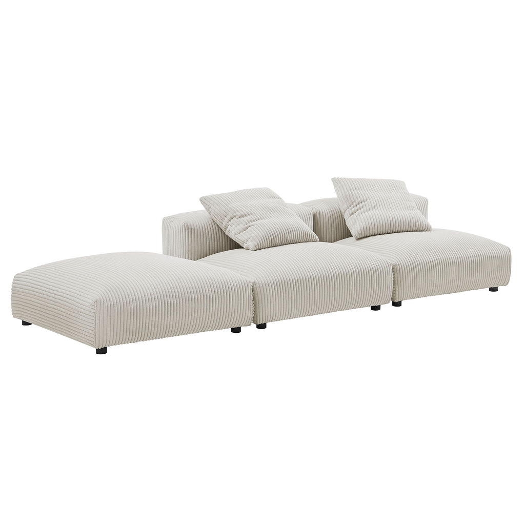 Solace 3-Piece Modular Corduroy Upholstered Sectional Sofa - Almond