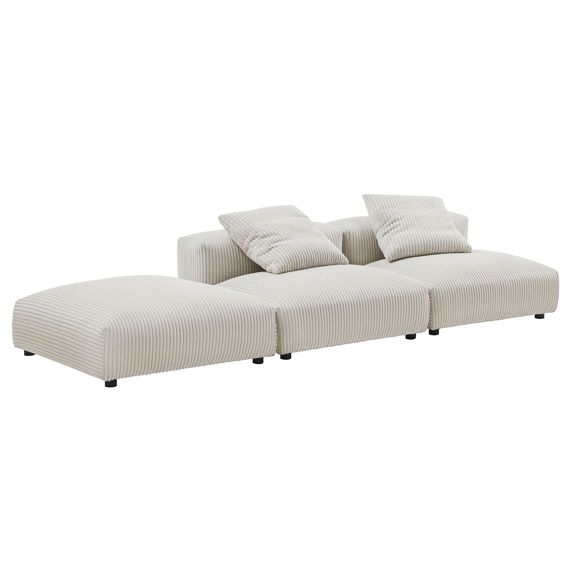 Solace 3-Piece Modular Corduroy Upholstered Sectional Sofa - Almond