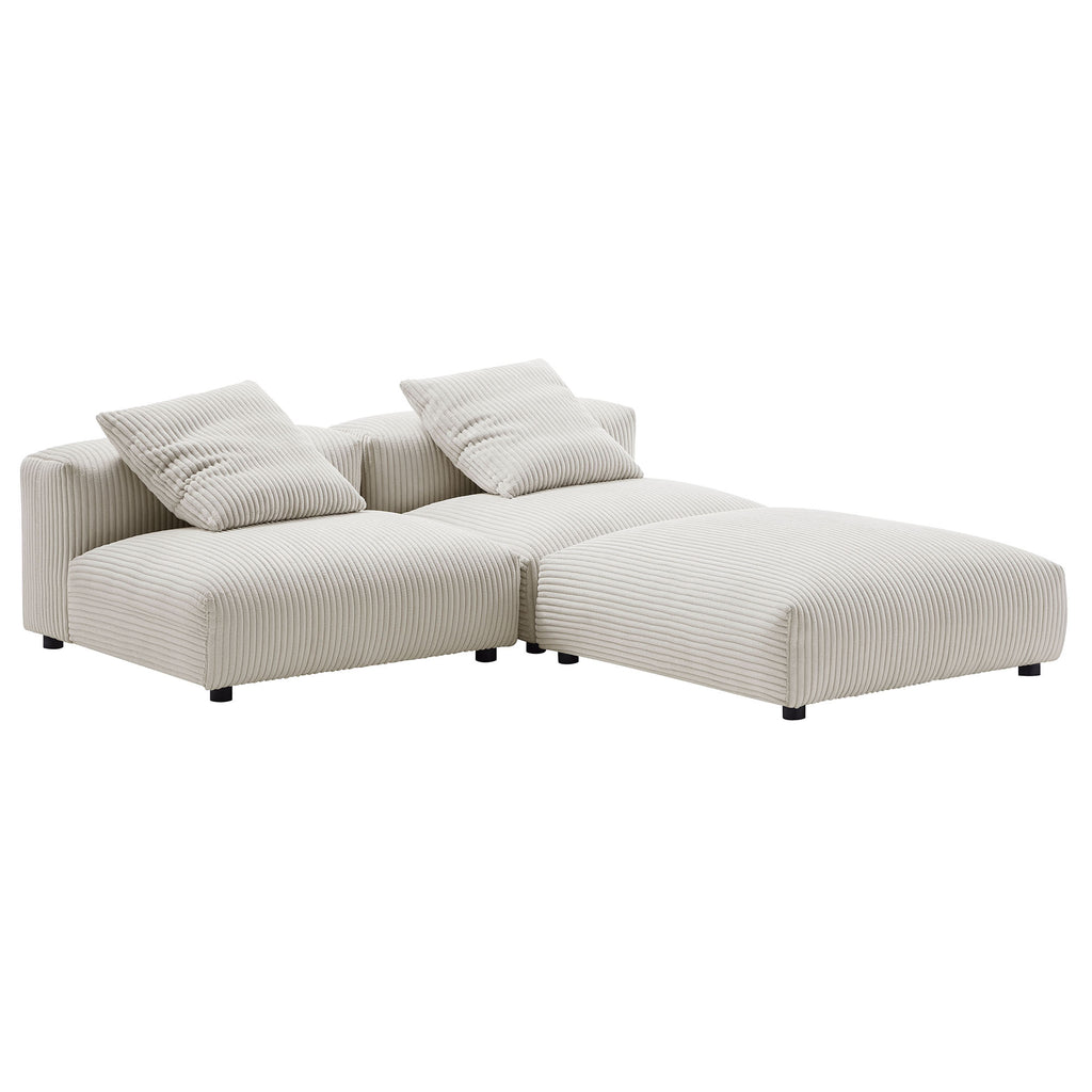 Solace 3-Piece Modular Corduroy Upholstered Sectional Sofa - Almond