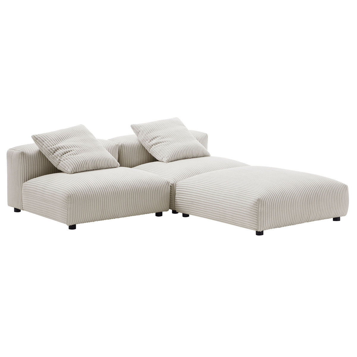Solace 3-Piece Modular Corduroy Upholstered Sectional Sofa - Almond