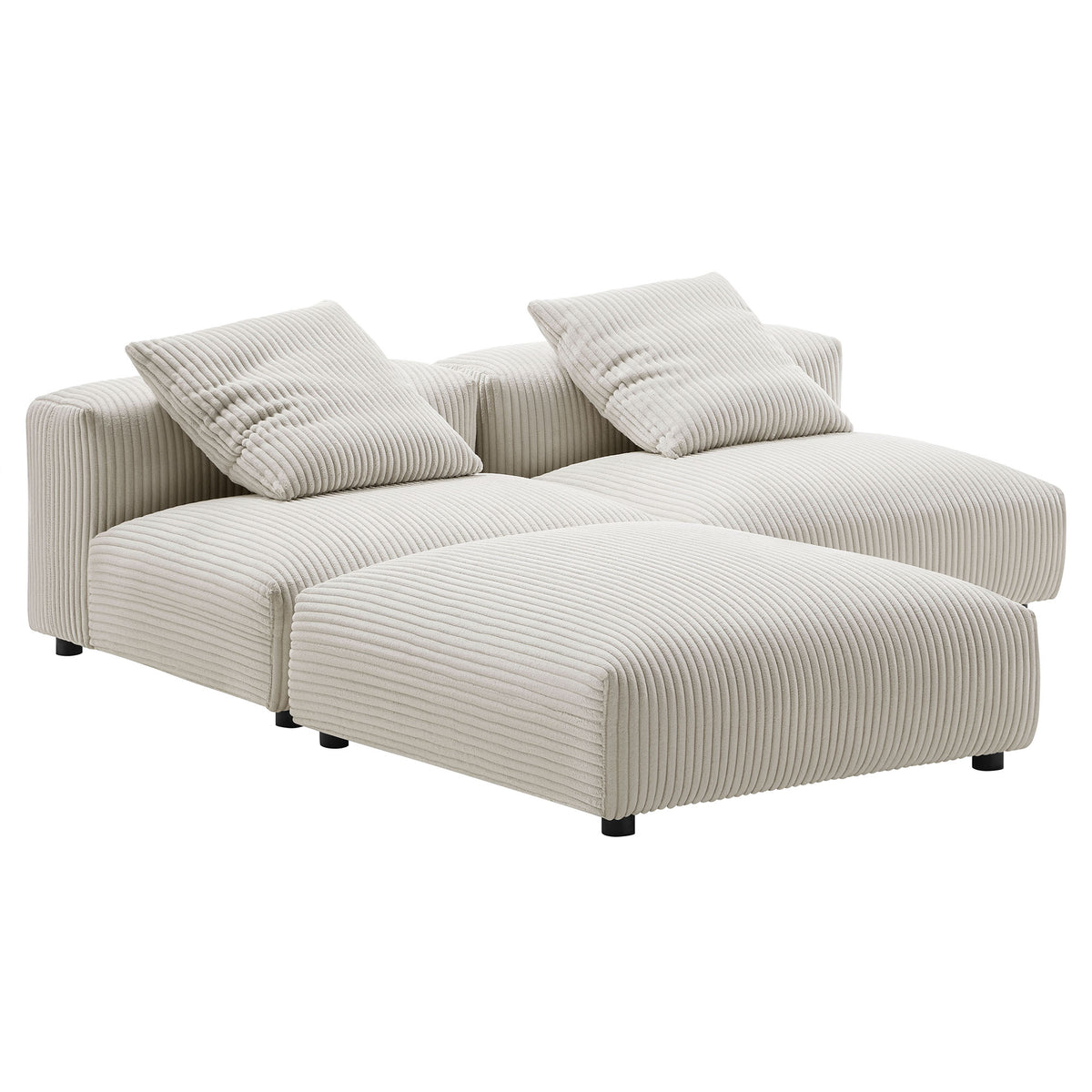 Solace 3-Piece Modular Corduroy Upholstered Sectional Sofa - Almond