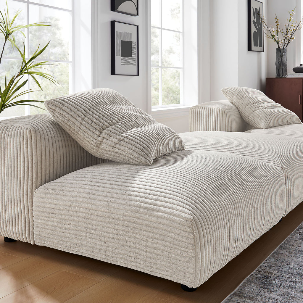 Solace 3-Piece Modular Corduroy Upholstered Sectional Sofa - Almond