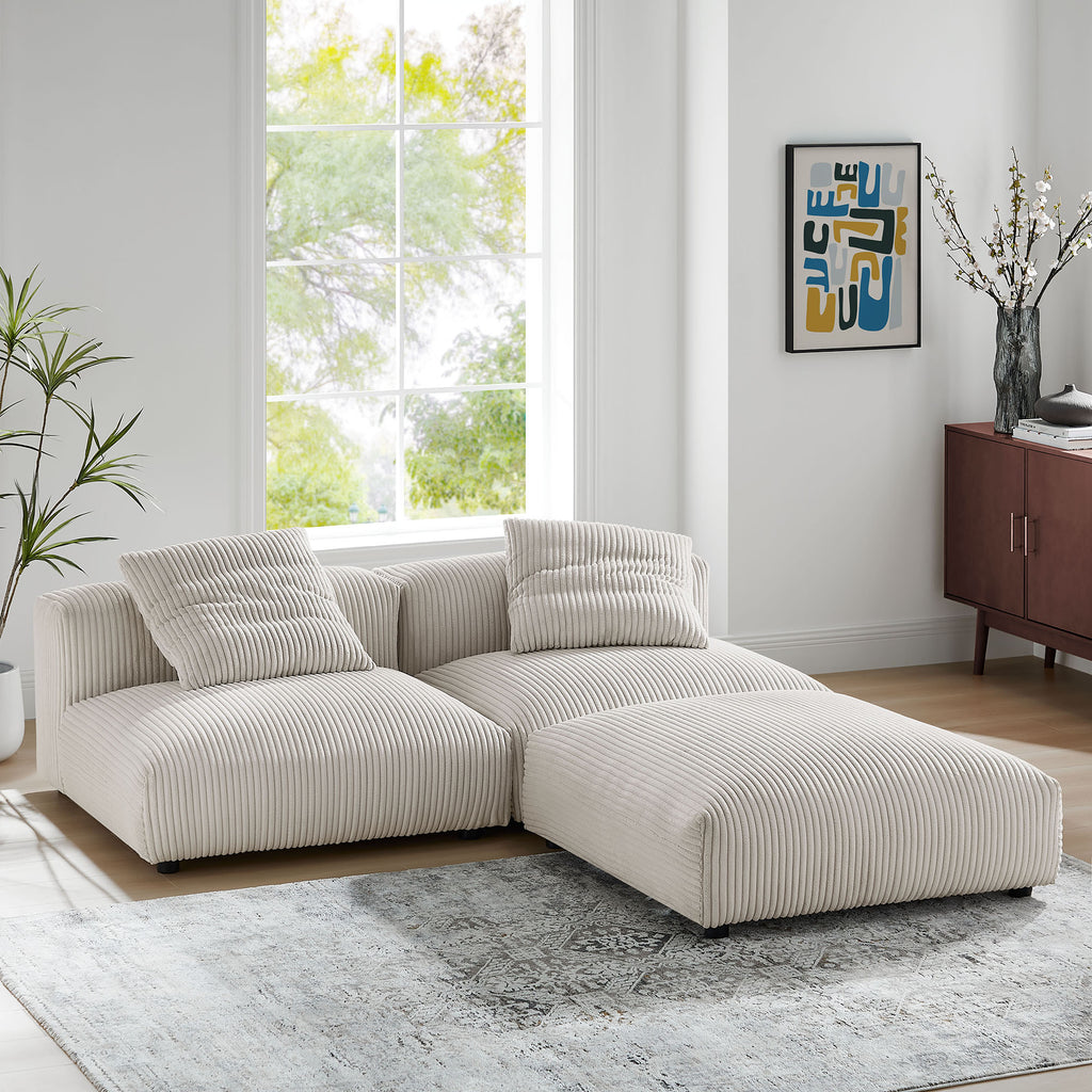 Solace 3-Piece Modular Corduroy Upholstered Sectional Sofa - Almond