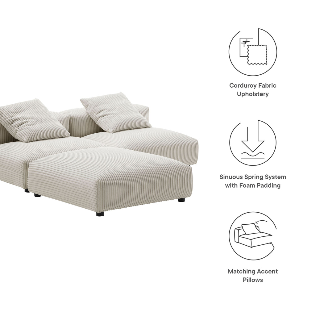 Solace 3-Piece Modular Corduroy Upholstered Sectional Sofa - Almond