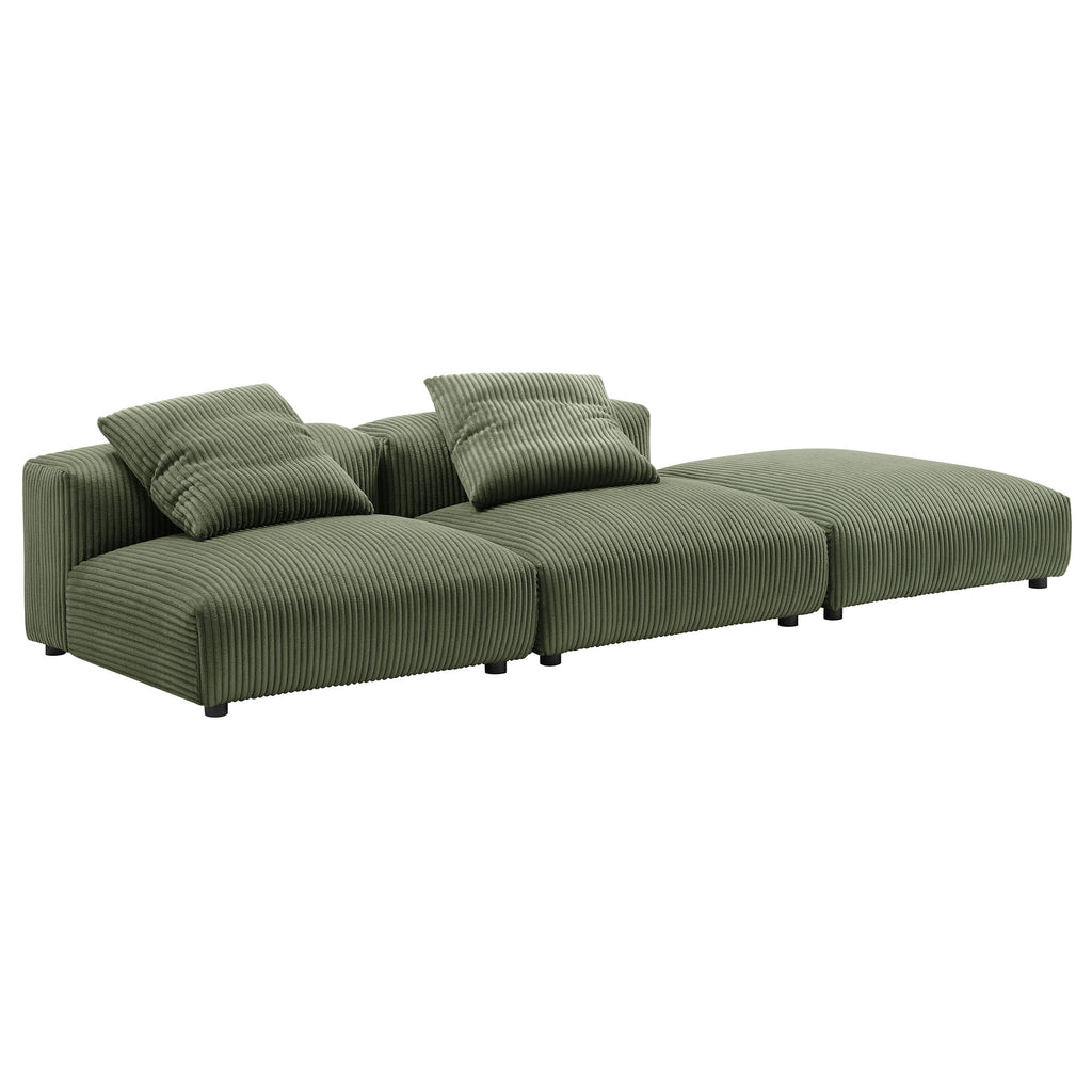 Solace 3-Piece Modular Corduroy Upholstered Sectional Sofa - Fern