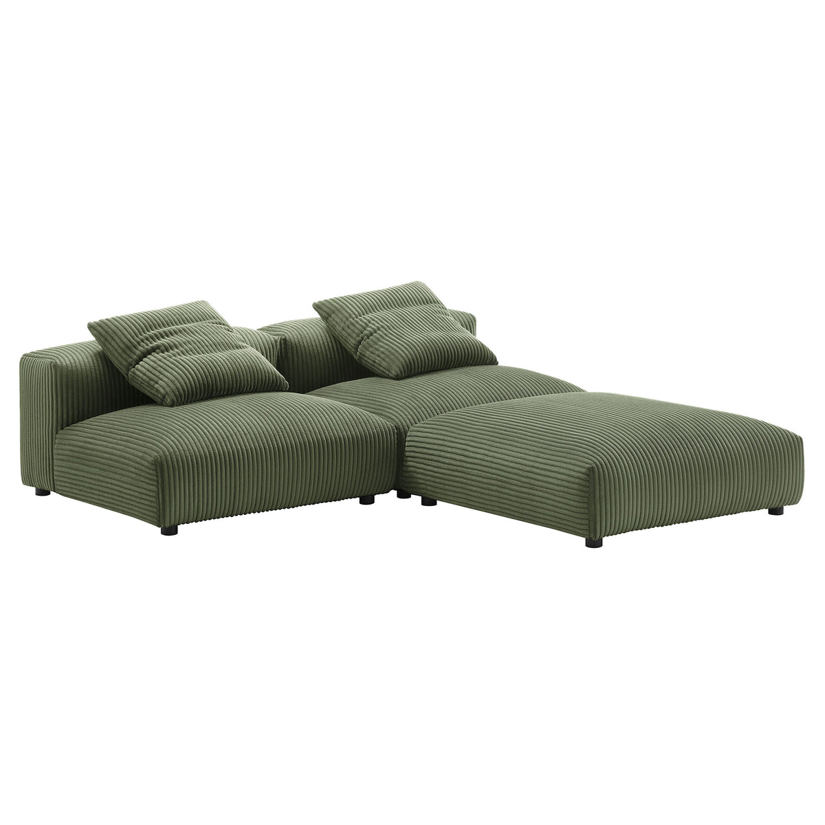 Solace 3-Piece Modular Corduroy Upholstered Sectional Sofa - Fern