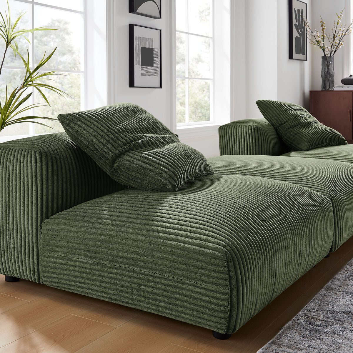 Solace 3-Piece Modular Corduroy Upholstered Sectional Sofa - Fern