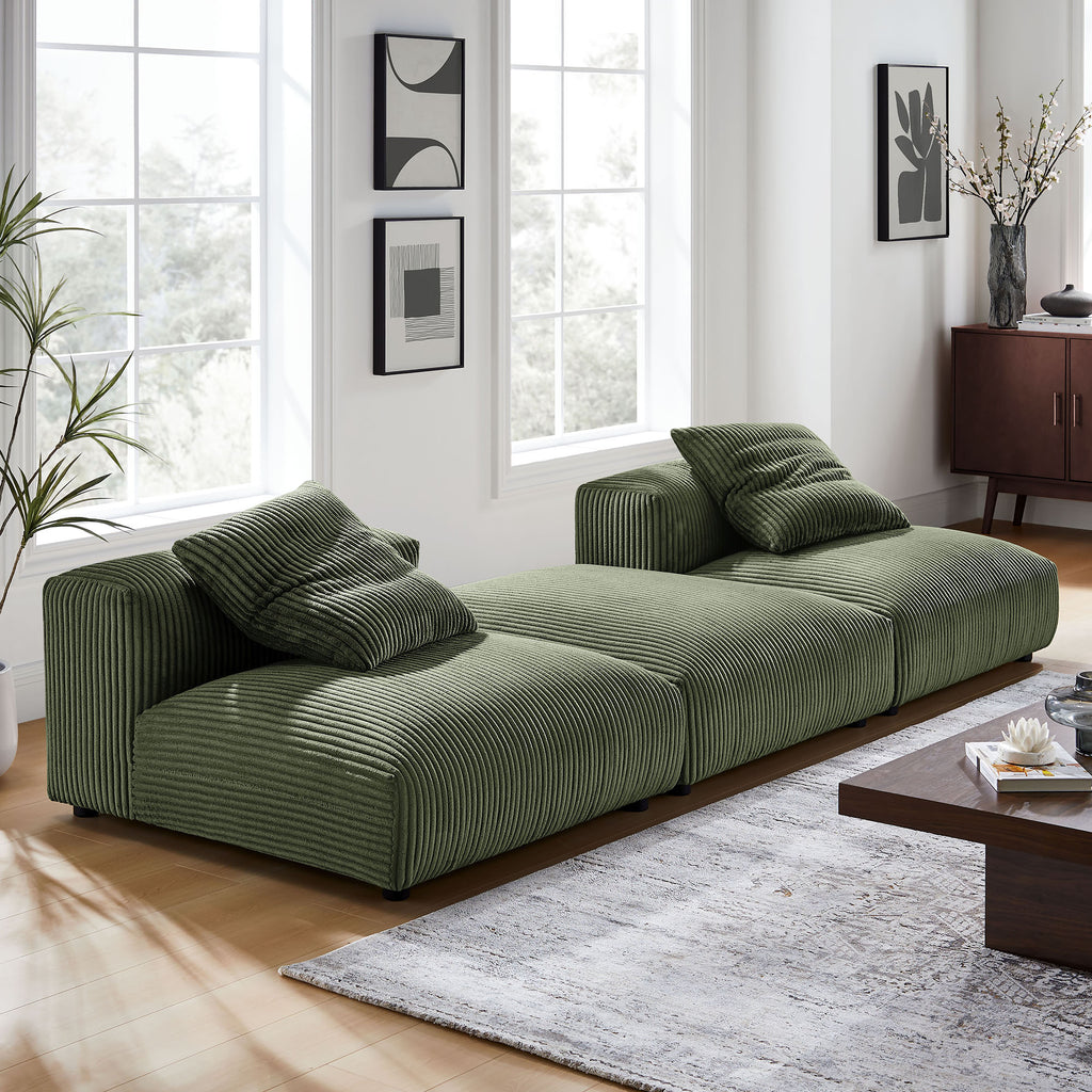 Solace 3-Piece Modular Corduroy Upholstered Sectional Sofa - Fern