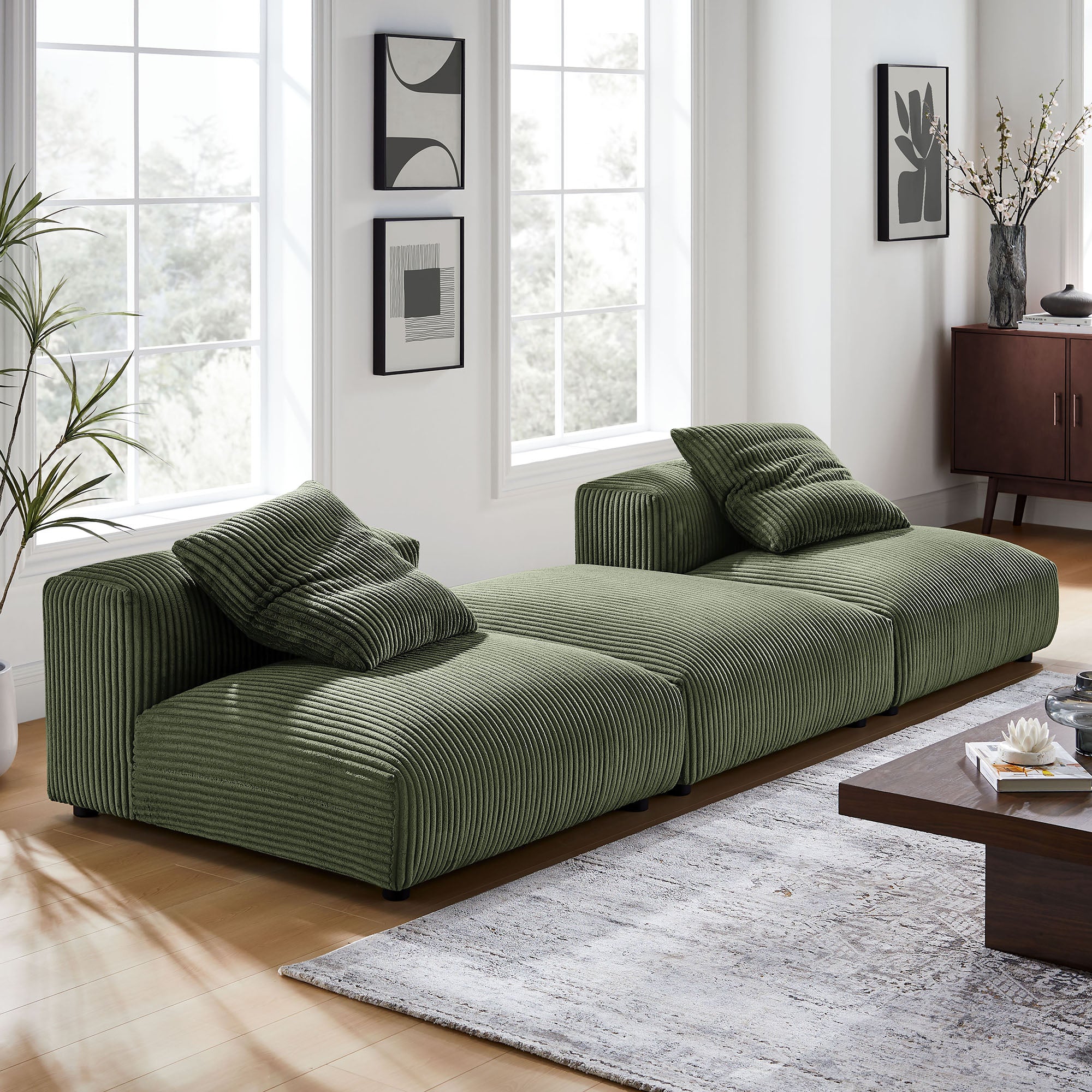 Solace 3-Piece Modular Corduroy Upholstered Sectional Sofa - Fern