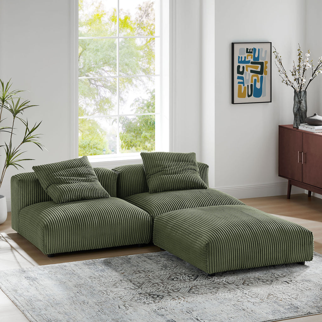 Solace 3-Piece Modular Corduroy Upholstered Sectional Sofa - Fern