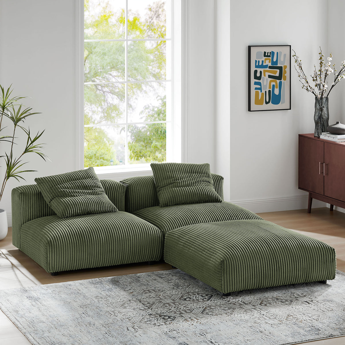 Solace 3-Piece Modular Corduroy Upholstered Sectional Sofa - Fern