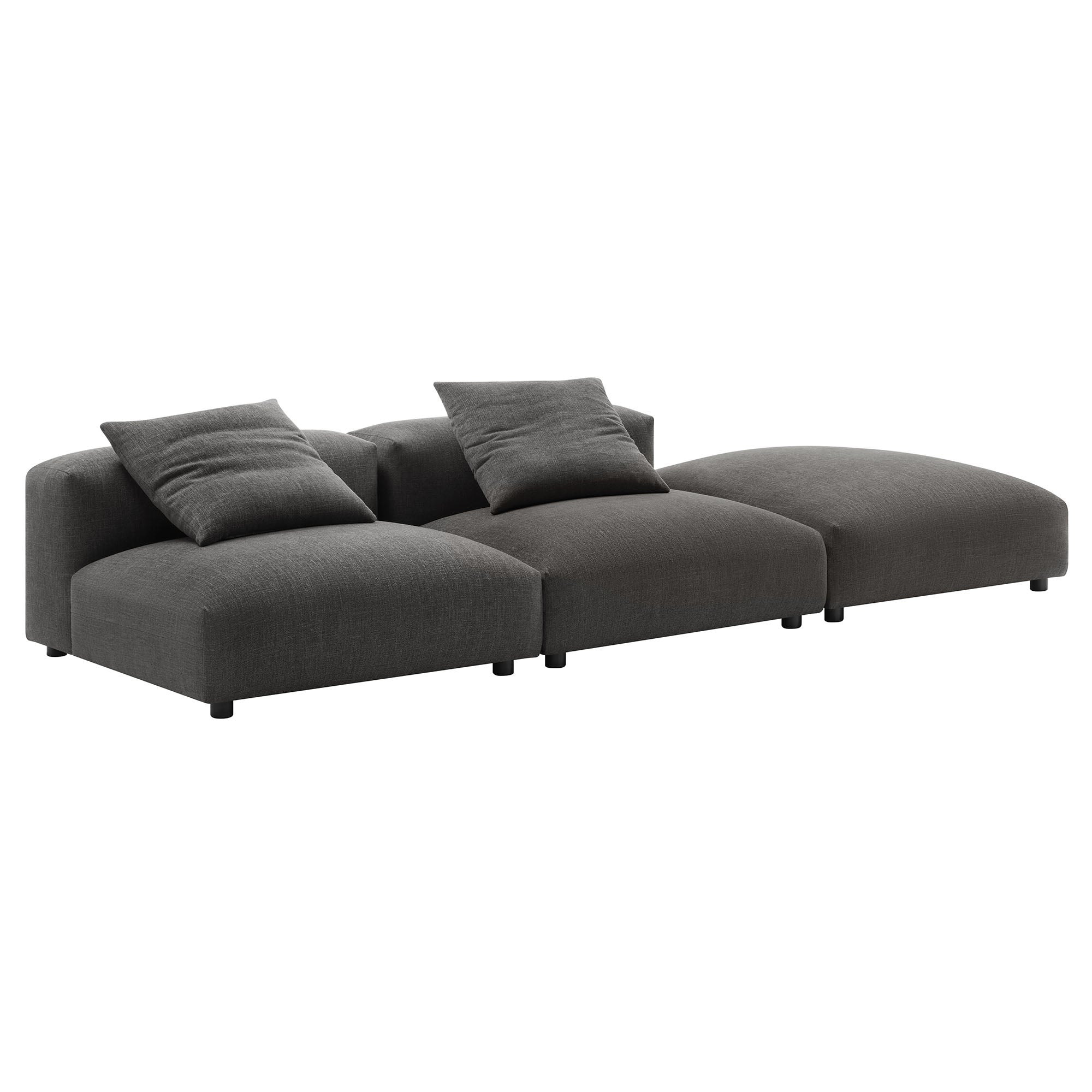 Solace 3-Piece Modular Upholstered Fabric Sectional Sofa - Charcoal