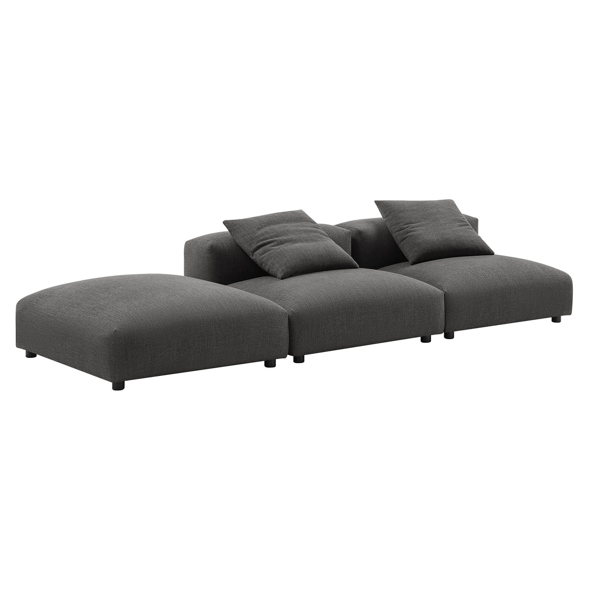 Solace 3-Piece Modular Upholstered Fabric Sectional Sofa - Charcoal
