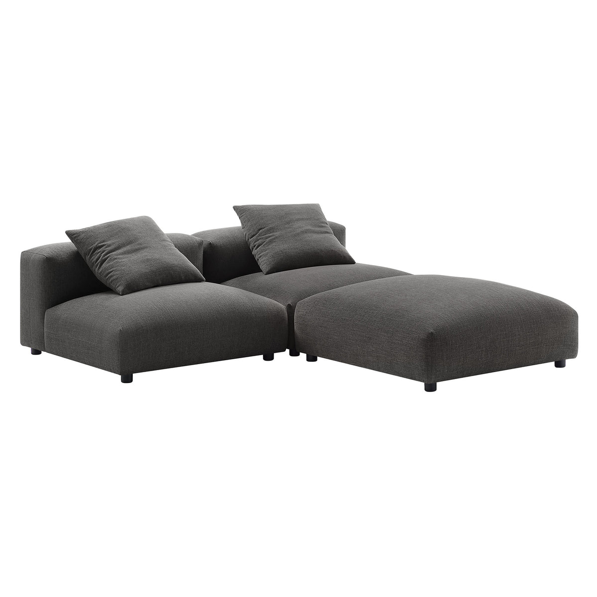 Solace 3-Piece Modular Upholstered Fabric Sectional Sofa - Charcoal