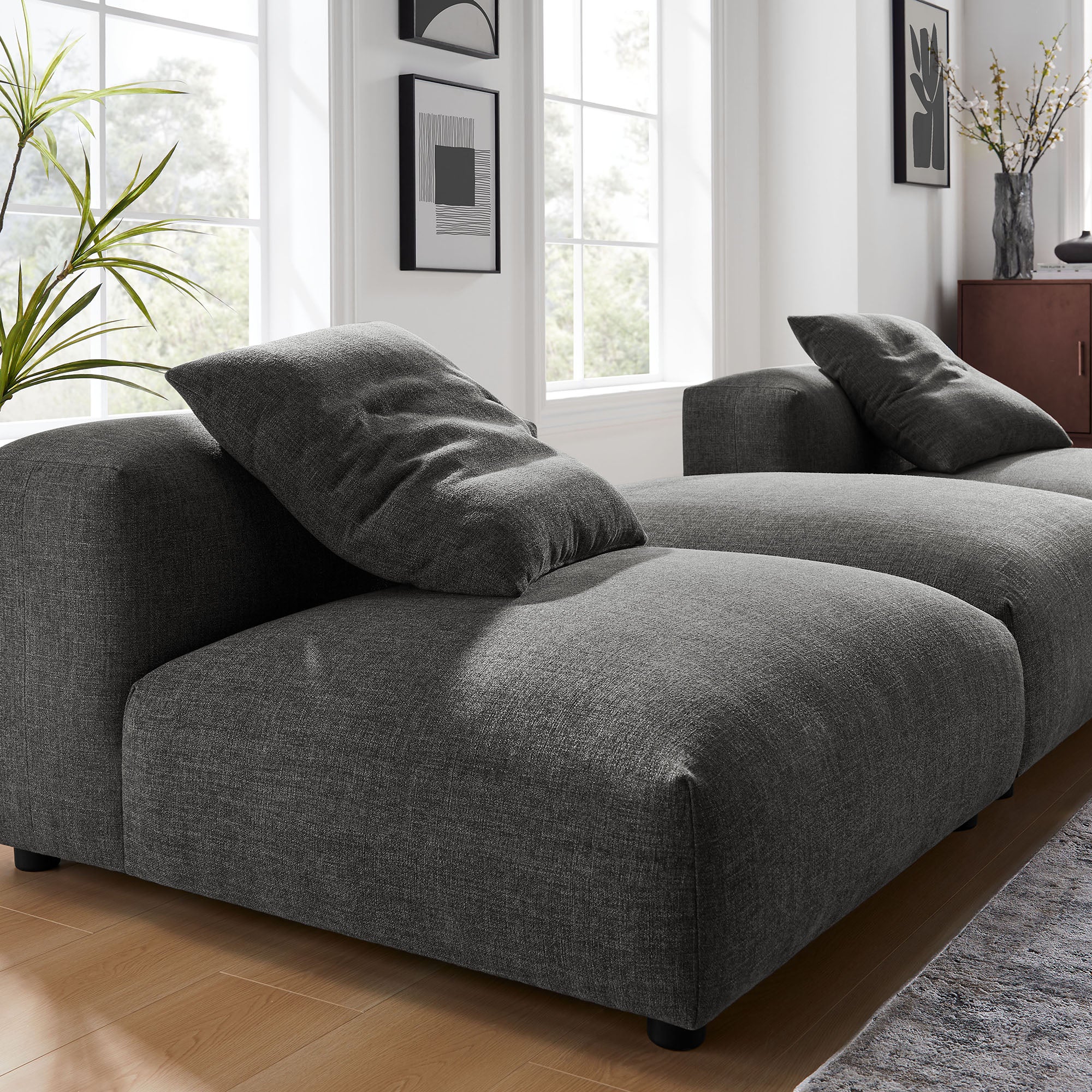 Solace 3-Piece Modular Upholstered Fabric Sectional Sofa - Charcoal