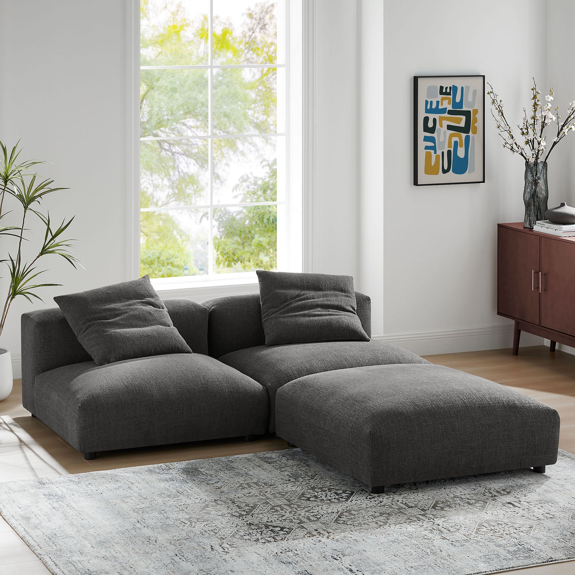 Solace 3-Piece Modular Upholstered Fabric Sectional Sofa - Charcoal