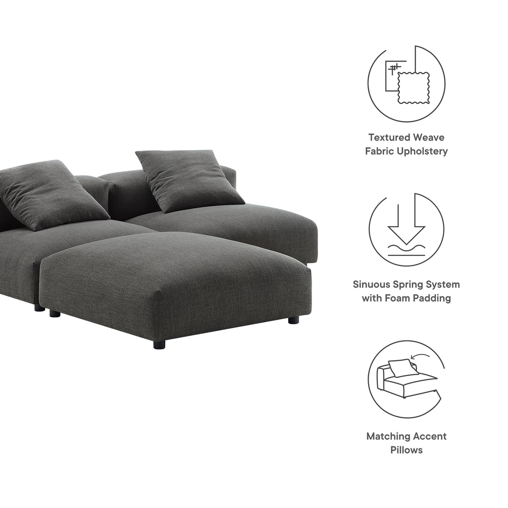 Solace 3-Piece Modular Upholstered Fabric Sectional Sofa - Charcoal
