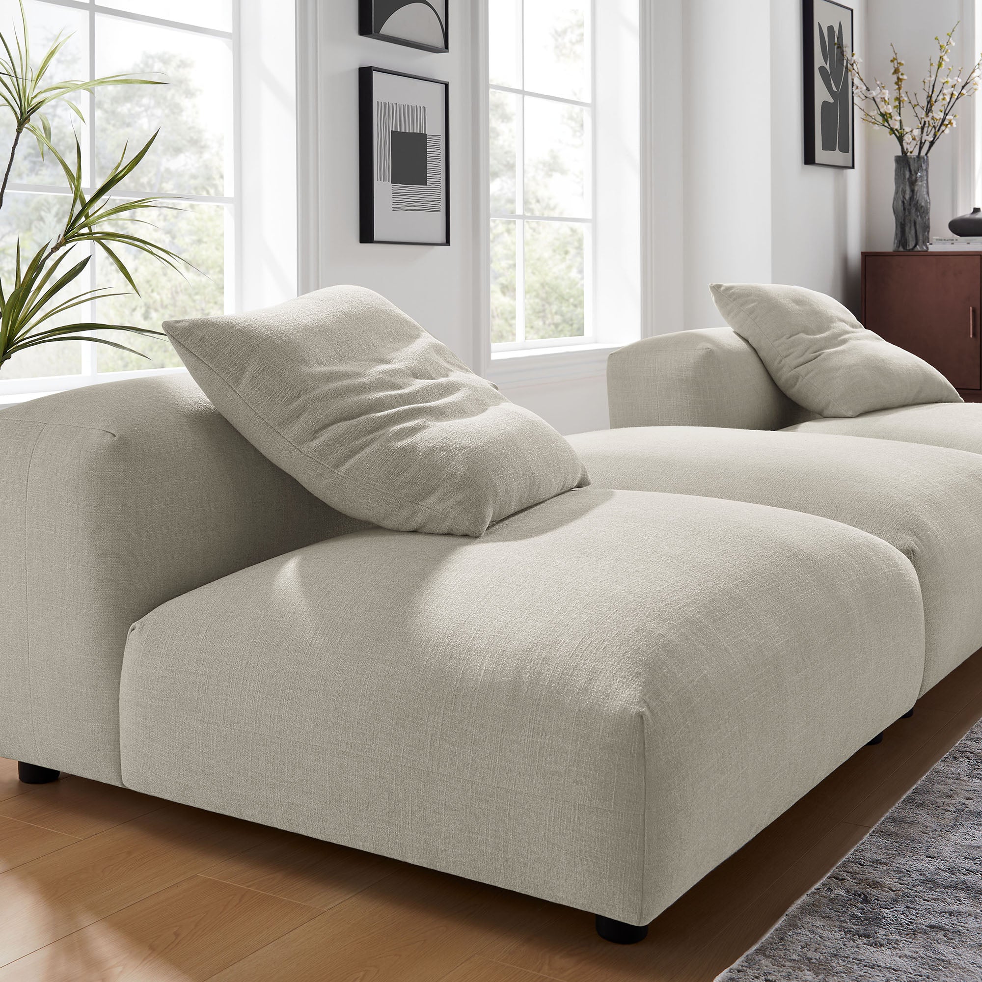 Solace 3-Piece Modular Upholstered Fabric Sectional Sofa - Linen