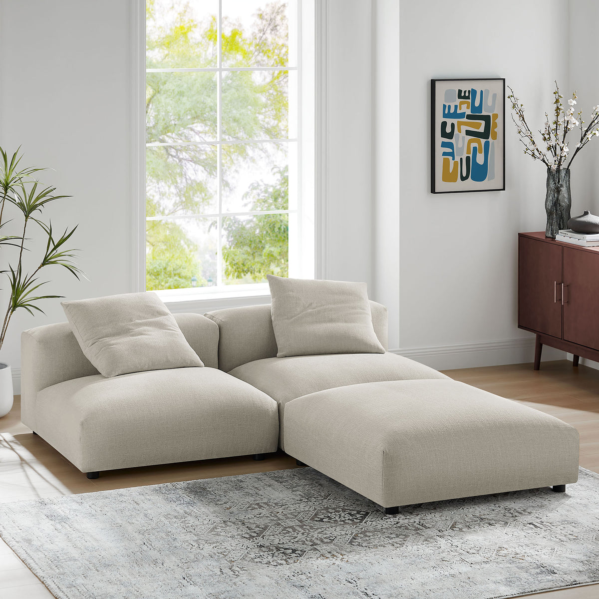 Solace 3-Piece Modular Upholstered Fabric Sectional Sofa - Linen