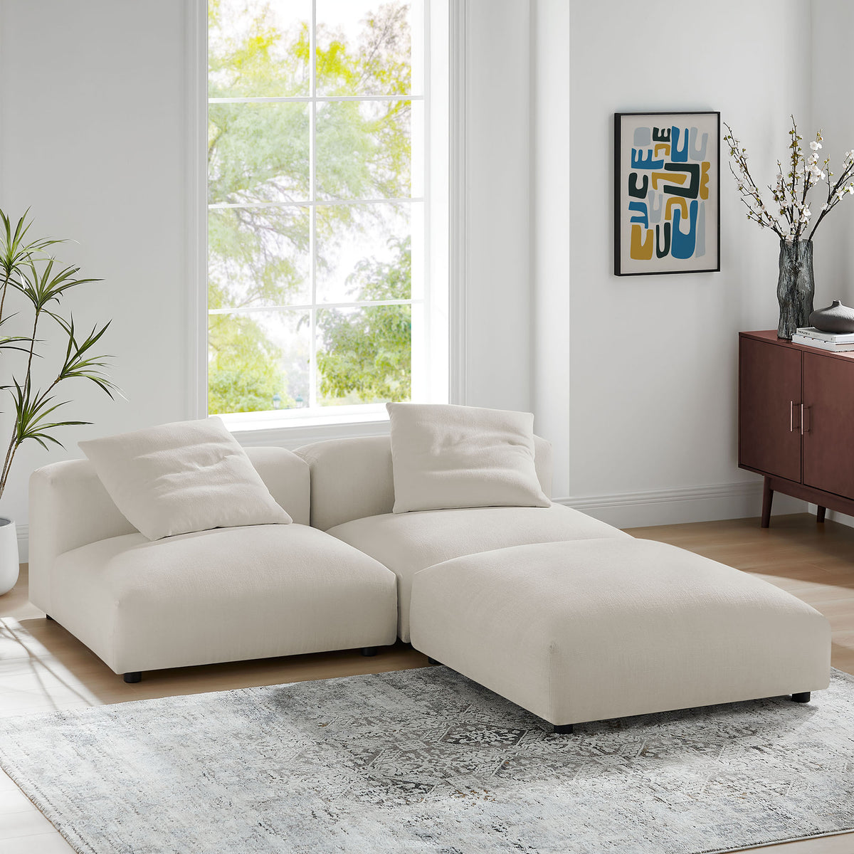 Solace 3-Piece Modular Upholstered Fabric Sectional Sofa - Salt